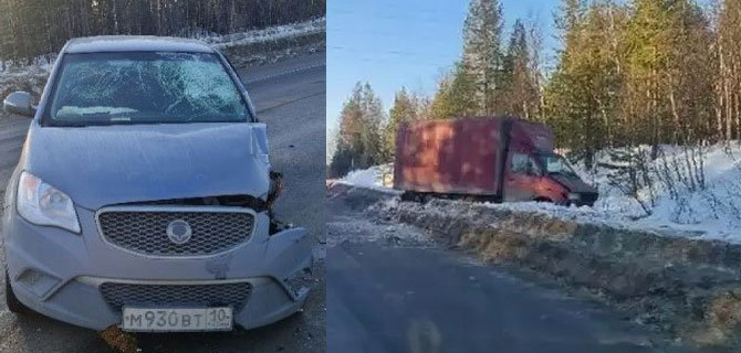 Водитель «ГАЗели» уснул и выехал на встречку, протаранив легковушку и сугроб