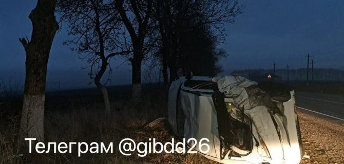 На Ставрополье «Лада» перевернулась, съехав с дороги, водитель погиб