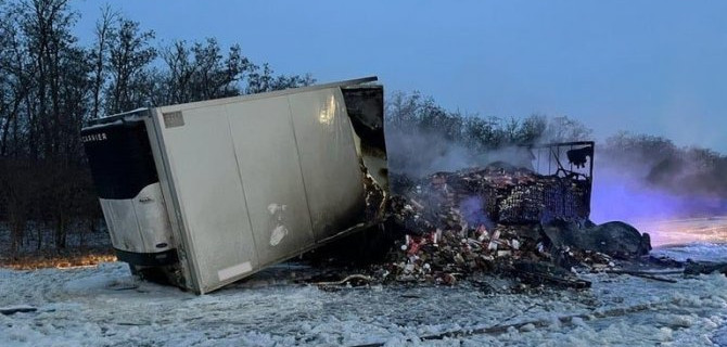 На трассе в Воронежской области сгорел грузовик