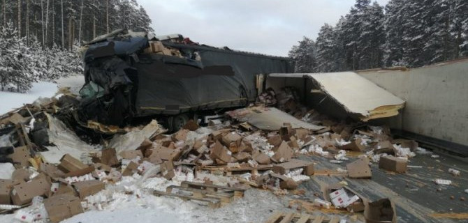 Две фуры столкнулись в Новосибирской области, один из водителей погиб
