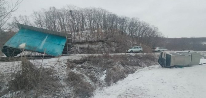 В Приморье иномарка врезалась в автобусную остановку и опрокинулась в кювет. В ДТП пострадал пожилой пешеход