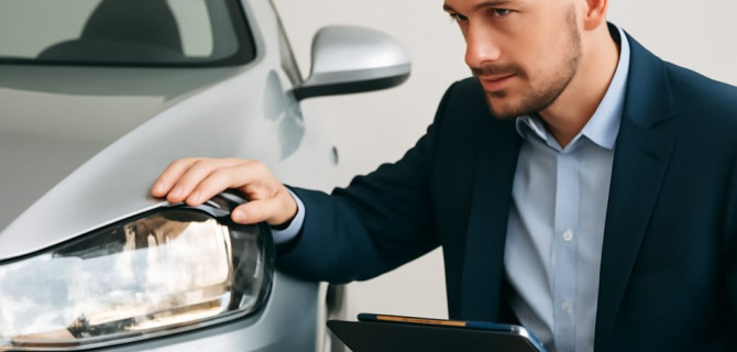 Эксперт проводит оценку автомобиля перед выкупом