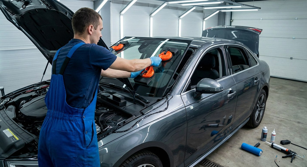 Замена лобового стекла Audi A4 установка лобового стекла на ауди а4