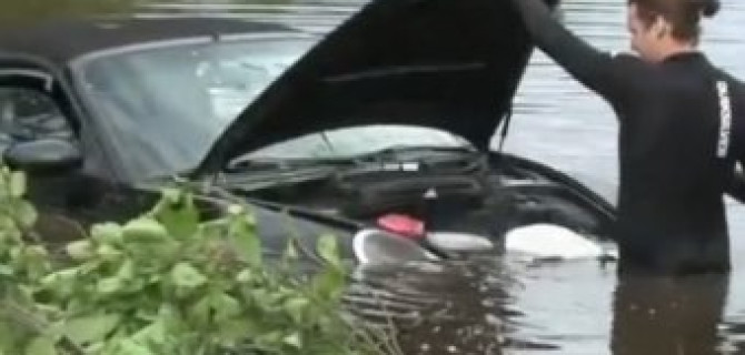 Porsche Carrera улетел в пруд на Приморском шоссе 