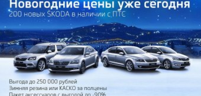 Новогодние цены уже сегодня: 200 автомобилей ŠKODA в наличии!