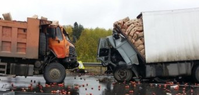 На трассе под Оренбургом два грузовика раздавили легковушку
