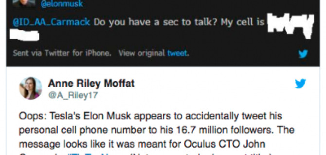 Илон Маск случайно опубликовал в Twitter номер телефона и ему позвонили