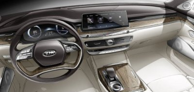 Появились официальные скетчи интерьера обновленного седана Kia Quoris