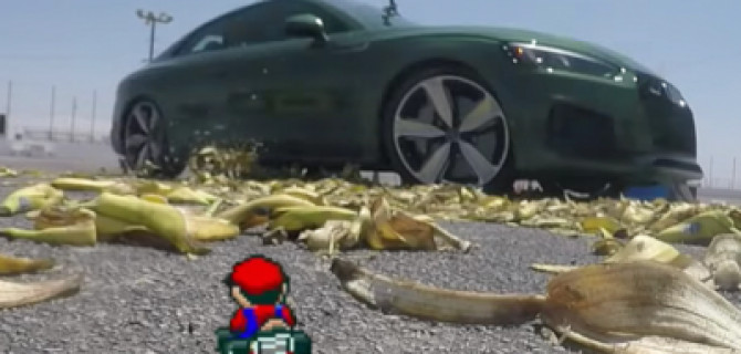 Гонщик Audi Sport проехал по банановой кожуре, чтобы проверить правдивость игры Super Mario