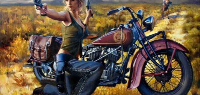 «Байкер-леди в кожаном плаще…»