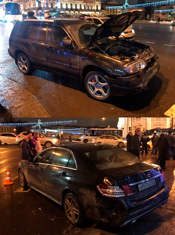 ДТП 31 декабря на Невском проспекте Mersedes и Subaru