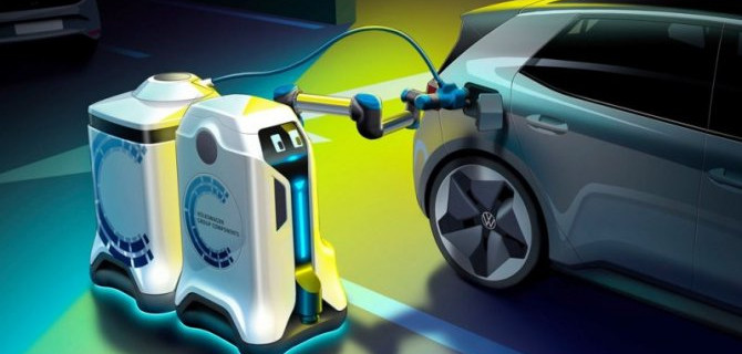 Volkswagen показал робота для зарядки электромобилей