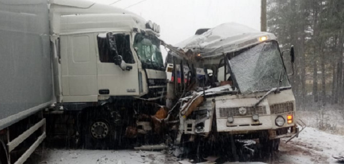 В Ленобласти в ДТП с автобусом и грузовиком один человек погиб, 12 пострадали