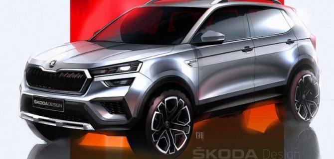 Показаны скетчи интерьера нового компактного кроссовера Skoda Kushaq